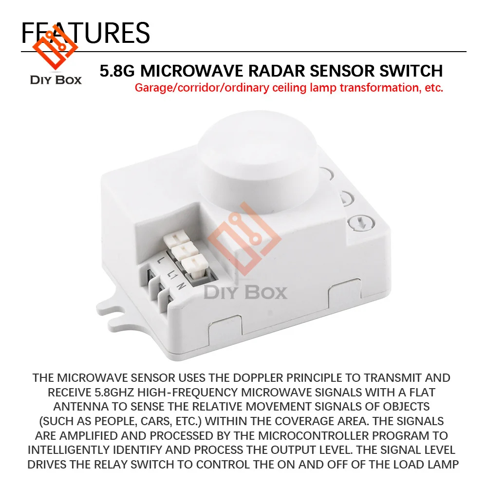Motion Sensor Motion Detector AC 220V 5.8GHz Microwave Radar Sensor Switch Human Body Motion Induction Sensor For LED Light Sensors Switches