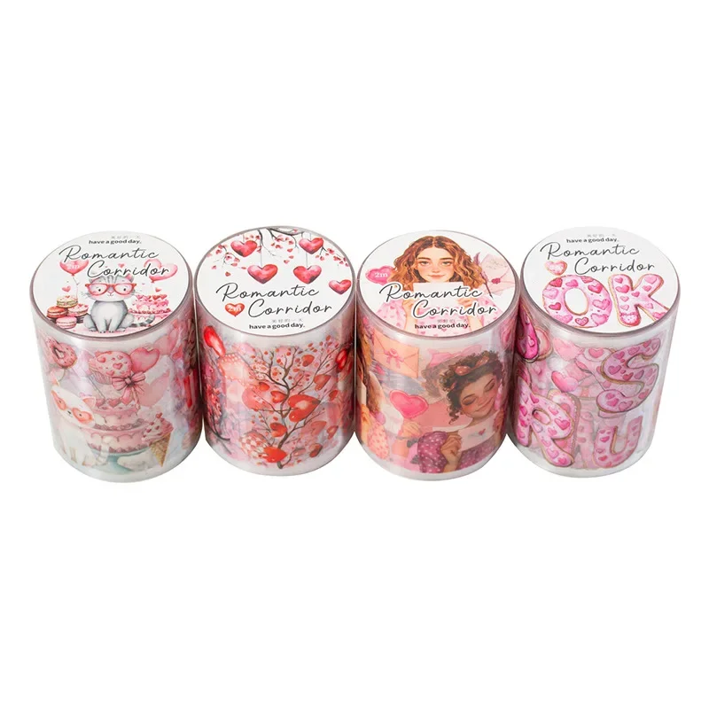 1 롤 PET 테이프 로맨틱 클로이스터 용품 캐릭터 라이프 핸드북 콜라주베이스 패스너 스티커 접착제 스크랩북 50mm * 2m