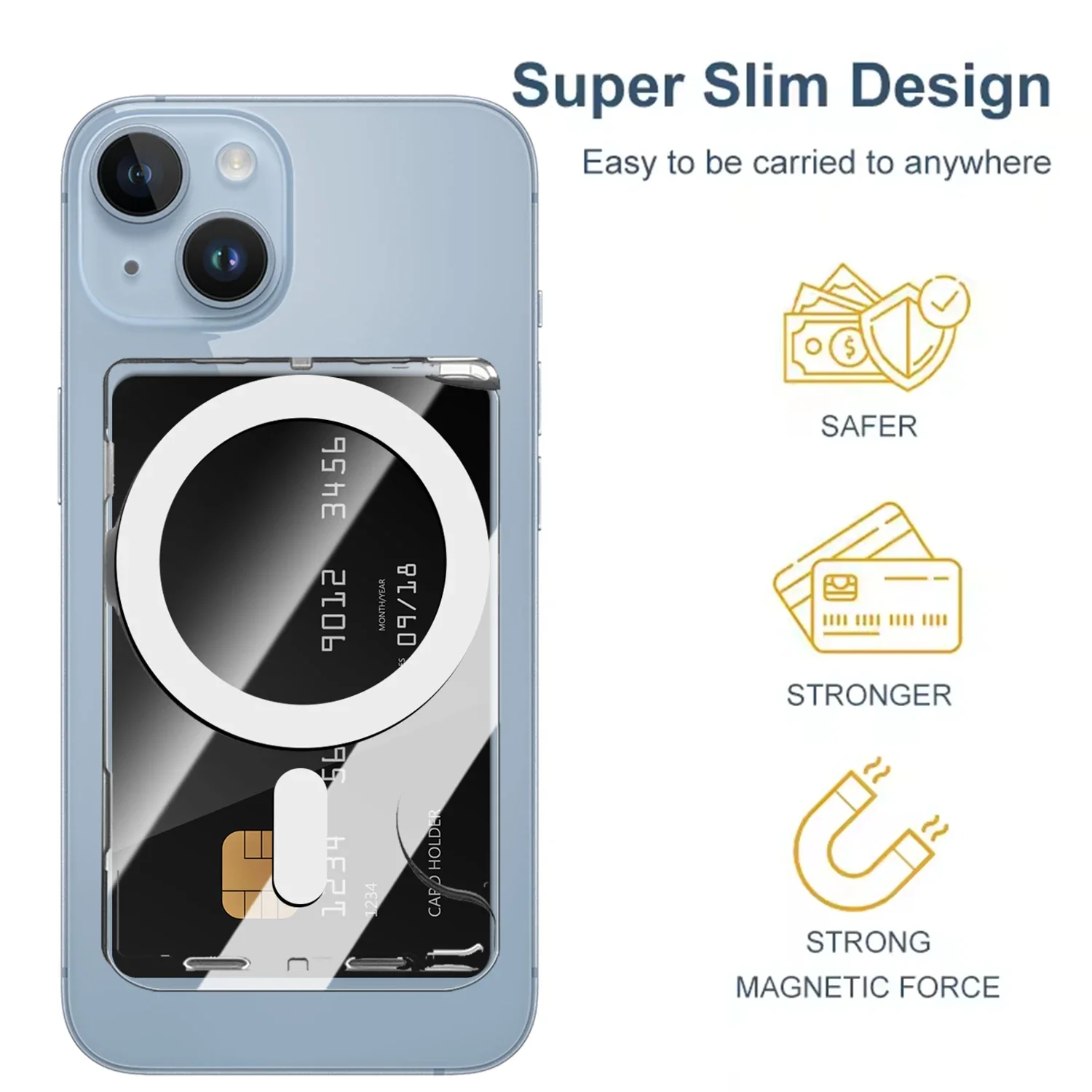 Magnetic Clear Wallet Plastic Holder For Magsafe Strong Case Portable Back Card Slots Cover for iPhone 16 15 Pro Max Samsung Mi