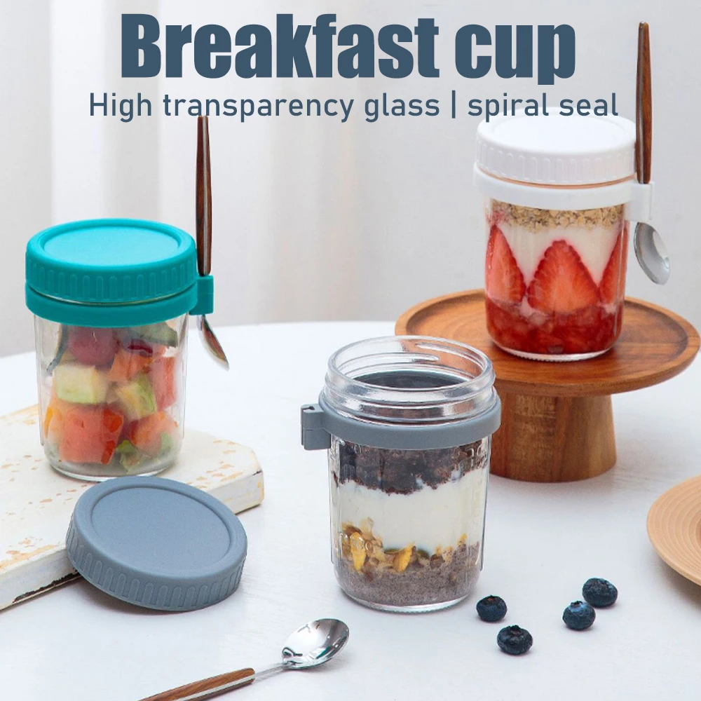 Overnight Oats Jars Milk Fruit Salad Food Storage Container Glass Breakfast Cup Mason Jars Kid Water Bottle Kitchen Item 2