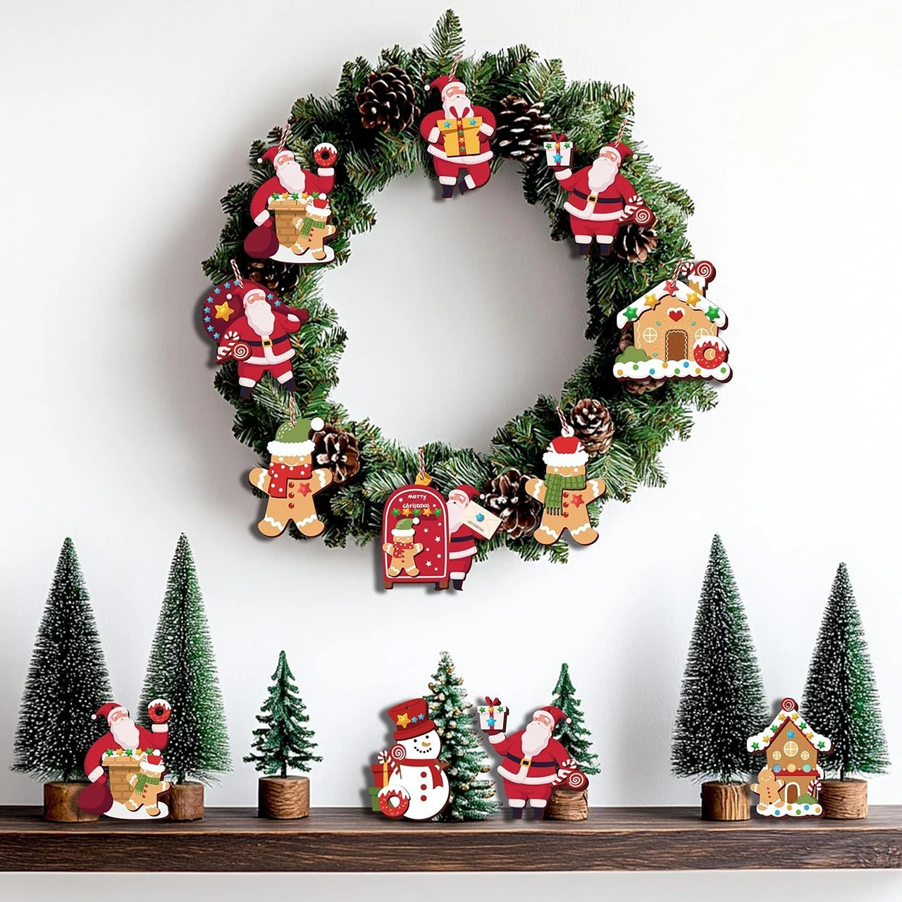 10Pcs Christmas Wooden Pendants Santa Claus Xmas Tree Hanging Ornaments Home Party Christmas Decor New Year Gifts