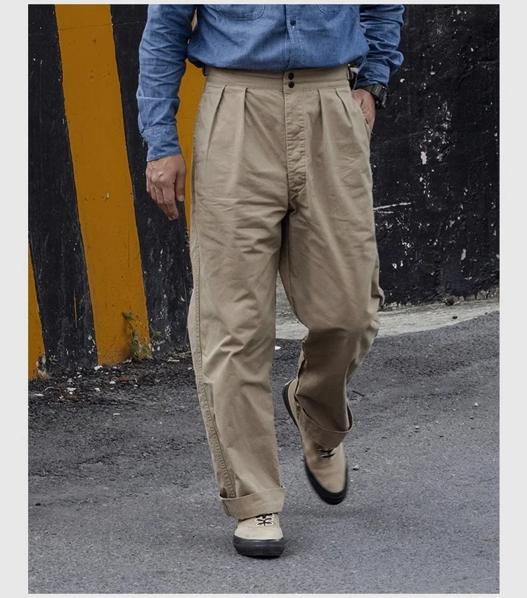 Non Stock 1960s Military-Inspired Chino Pants Cotton Twill