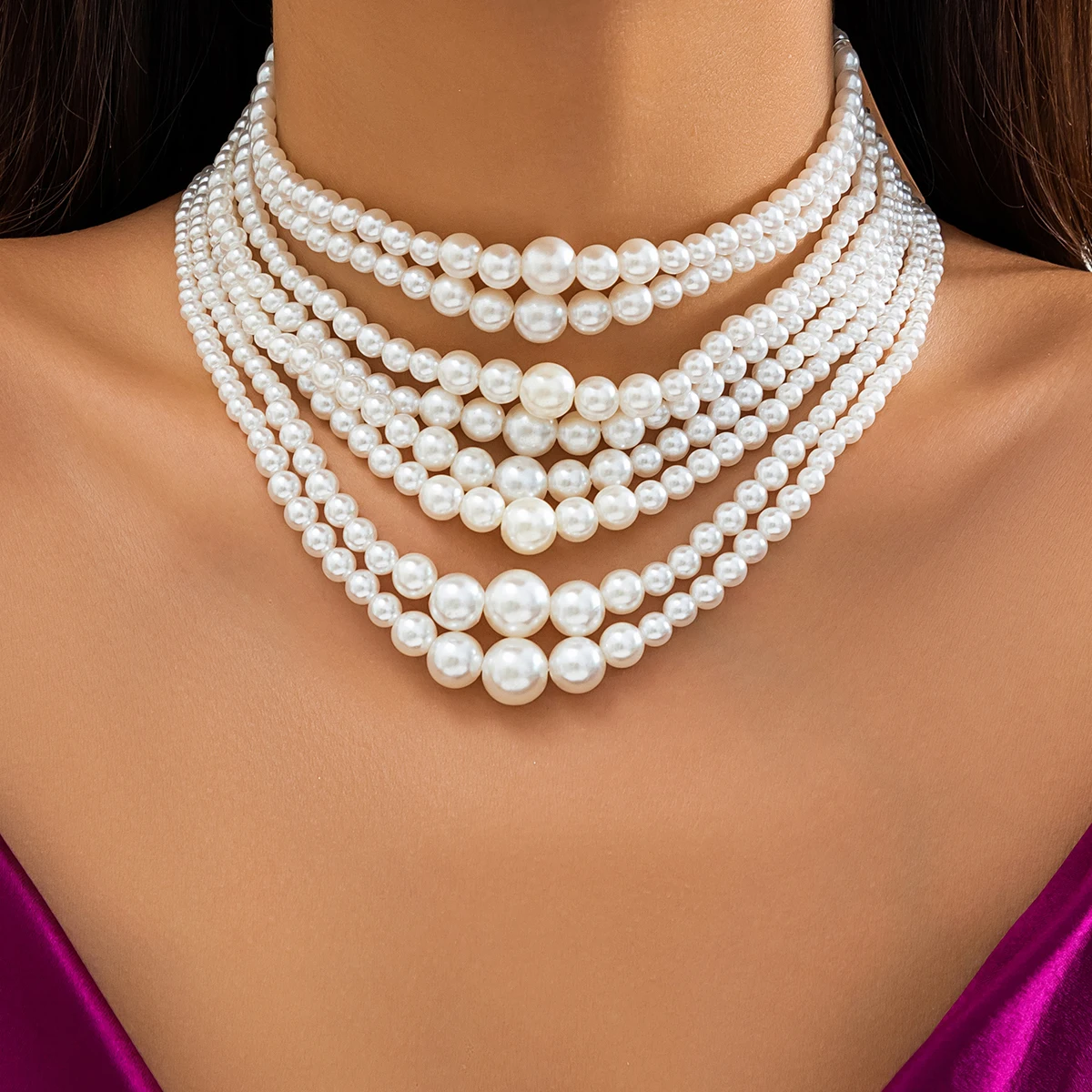 

Lacteo Layered White Imitation Pearl Short Necklace for Women Steampunk Strand Beads Charm Choker Jewelry Collar Accessories New