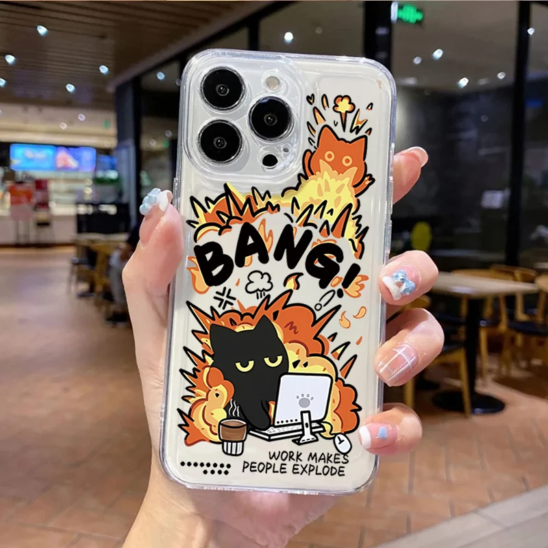 Lovely Black Cat Clear Phone Case - Creative Cover