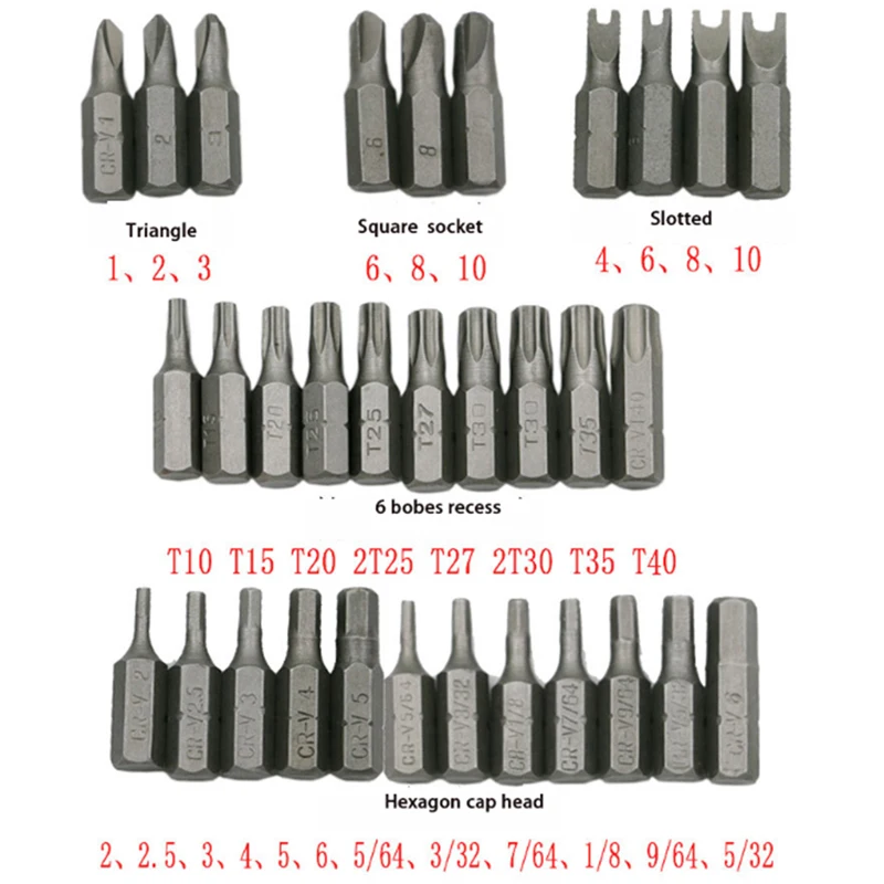 33pc electric screwdriver head solid cross hexagonal alien bits twist screw extension rod tool accessory set