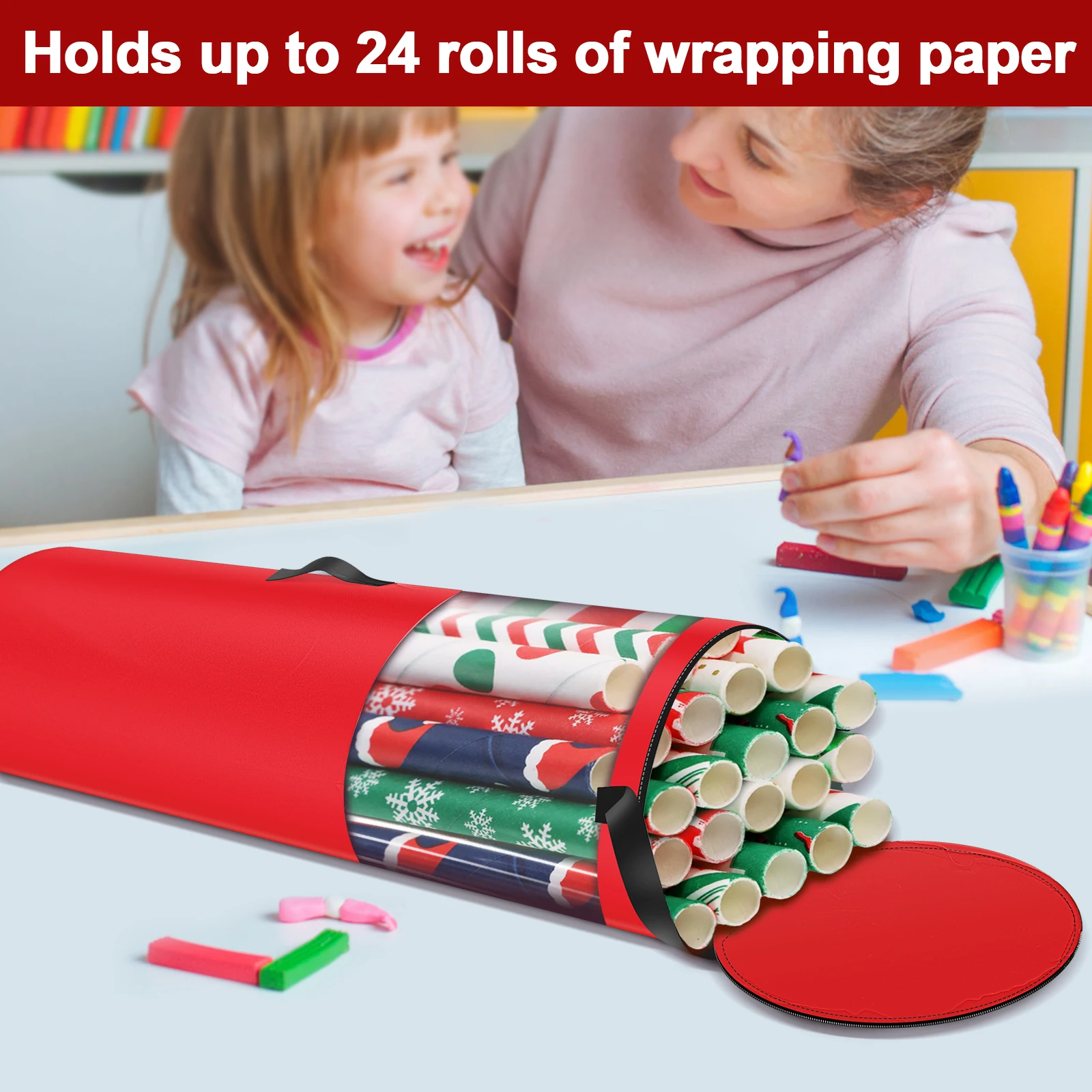 Gift Wrapping Organizer 40 Inch Wrapping Paper Storage Bag Waterproof Oxford Cloth Christmas Gift Wrap Organizer with Handles Up to 24 Rolls Storage
