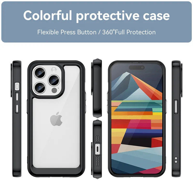 For iPhone 15 Pro Case iPhone 15 Pro Cover Colorful Soft Edge Silicone  Transparent Shockproof Bumper For iPhone 15 Pro Max - AliExpress