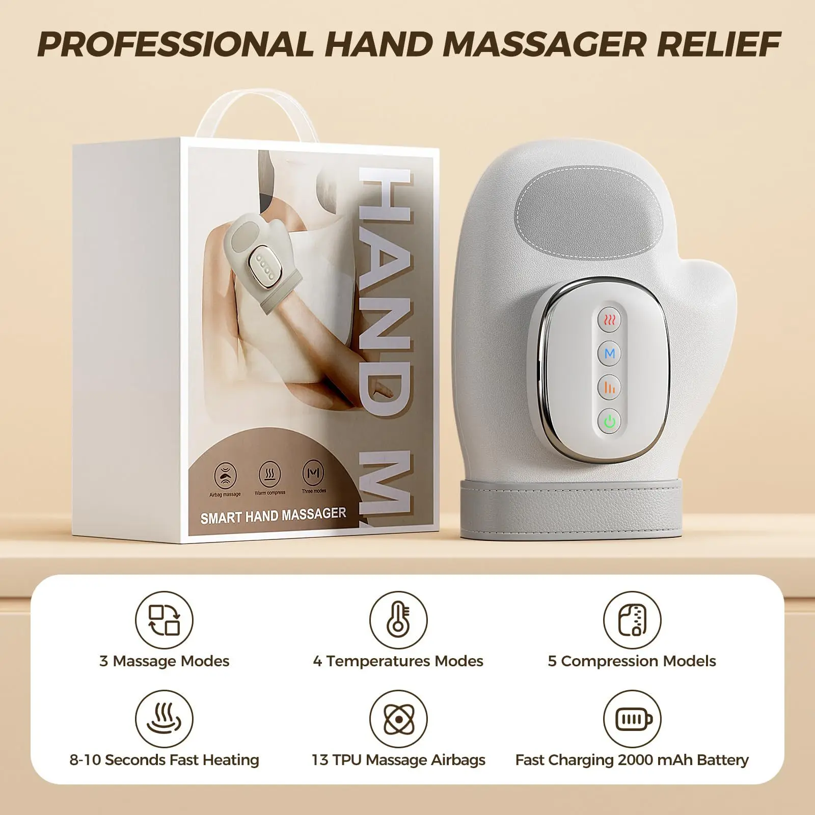 Wireless Electric Hand Massager Air Compression Hot Compress Palm Acupoint Massager Finger Arthritis Numbness Muscle Relaxation