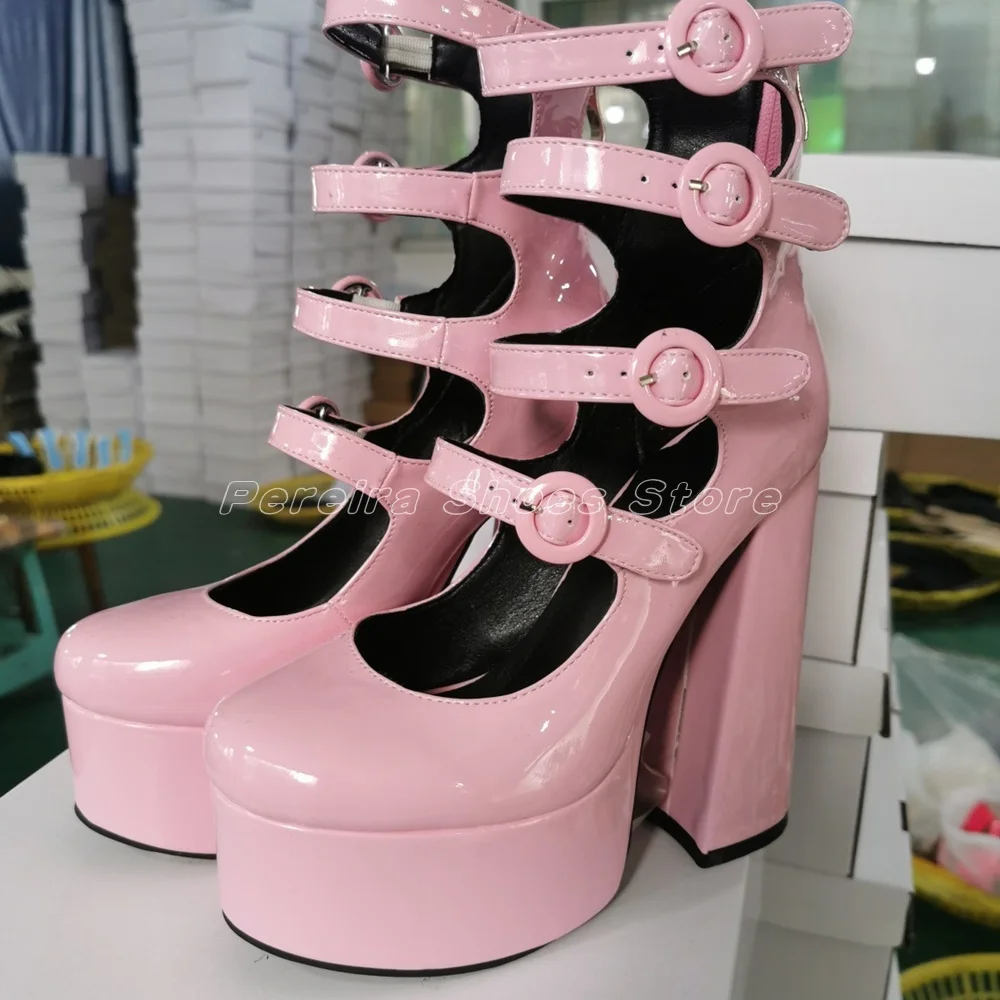 

Lolita Style Lavender Purple Pumps Round Toe Cover Heel Platform Buckle Patent Leather Girls Super High Heel