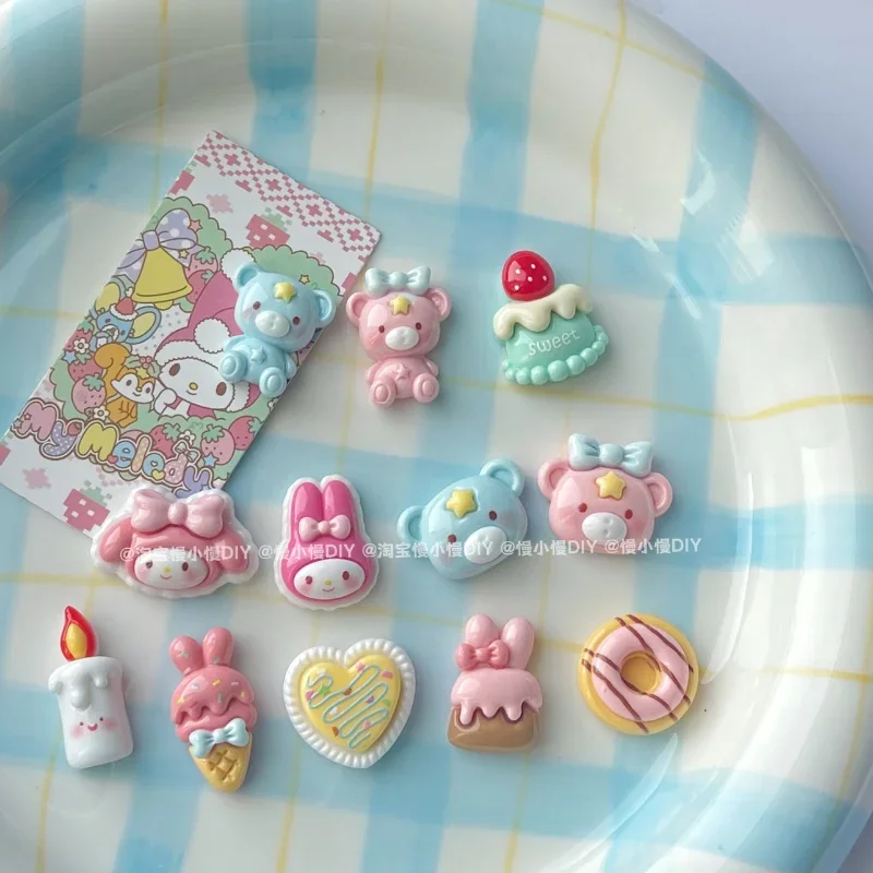 

10pcs Sanrios My Melody Bright cartoon Candle cake Donut accessories DIY cream gel phone case hair clip jewelry material