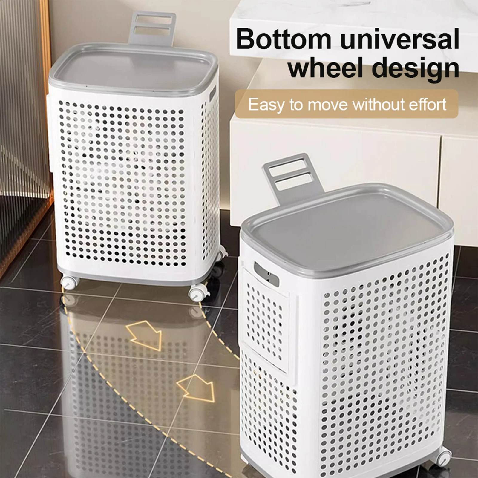 Upgrade Dirty Clothes Laundry Sorting Basket W/ Wheels & Lid Hollow Out Laundry Hamper Bathroom Organizer Storage Pouch for Home