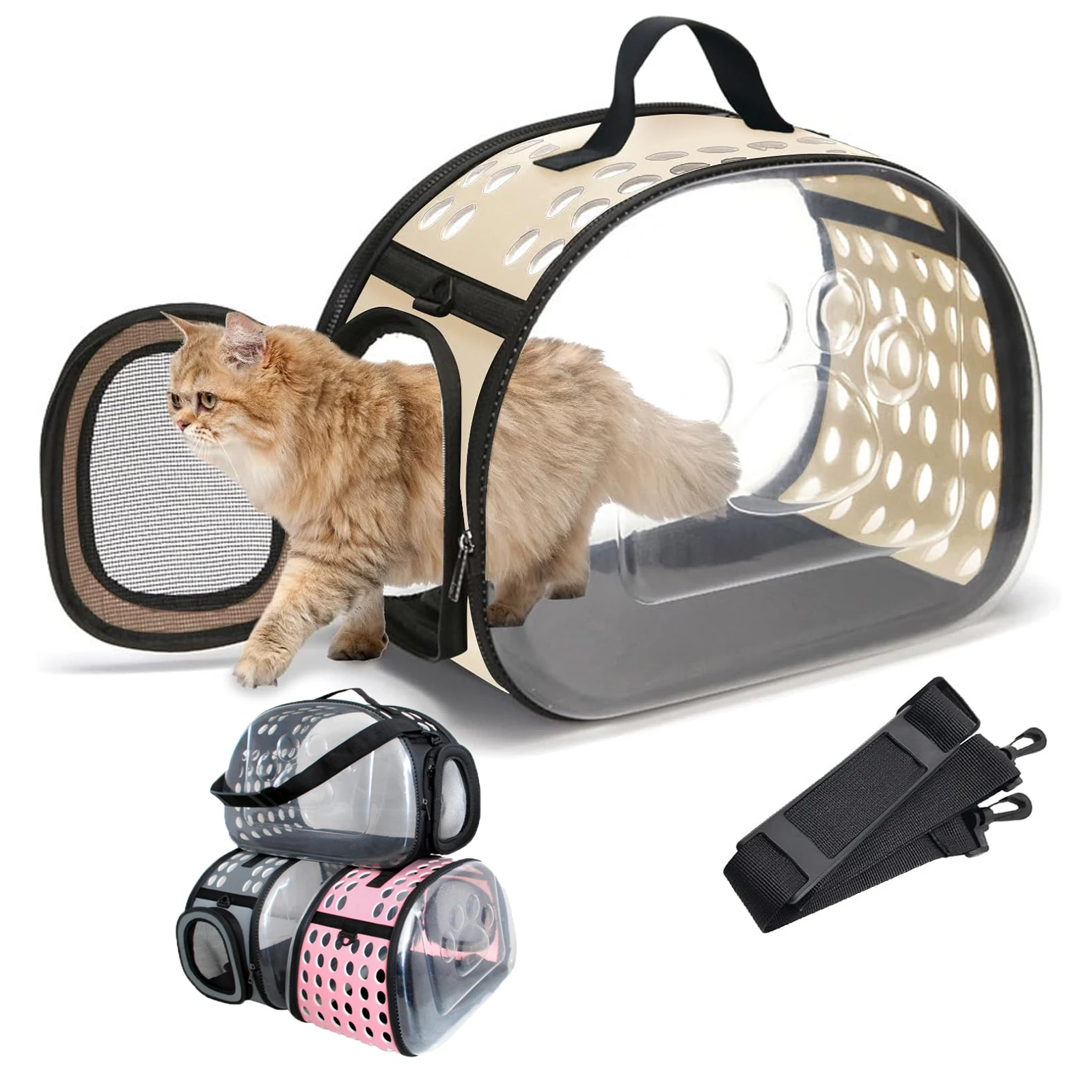 Pet Carrier Bag Transparent Foldable Outdoor Travel for Dog Cat Crossbody Portable Breathable Collapsible