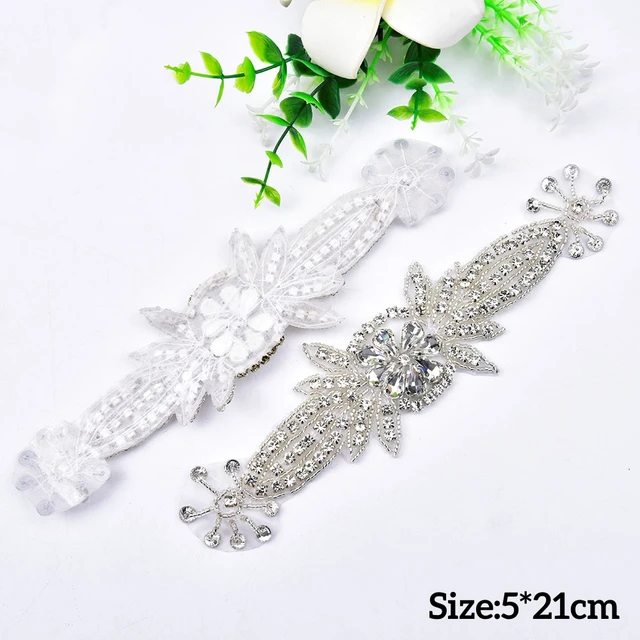 Set 7 Appliques Con Strass Termoadesive - Per Abito Da Sposa, Scarpe E Capelli, 3 Stili Diversi (Argento) - Foto 10