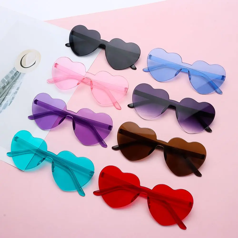 1PC Bonbonfarbene herzförmige Sonnenbrille Trendige randlose Herz-Sonnenbrille Partybevorzugung Kostümzubehör Sonnenbrille für Frauen – Detail 10