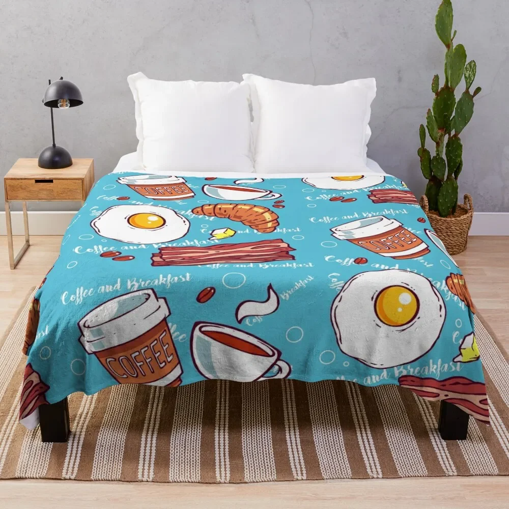 

The perfect Coffee Breakfast with Bacon and Sunny side up Throw Blanket Thin christmas gifts Vintage Blankets