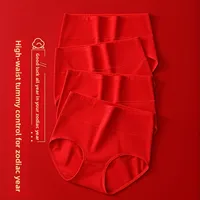 New Year Pure Cotton Ladies Underwear High Waist Triangle Breathable Skin-friendly Red Color for Women Comfortable Knitted Bo...