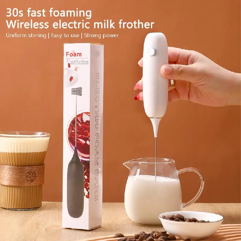 Electric Milk Frother Battery Operated Handheld Coffee Milk Foamer Egg Beater Wireless Foam Maker Drink Mixer Cooking Accessorie