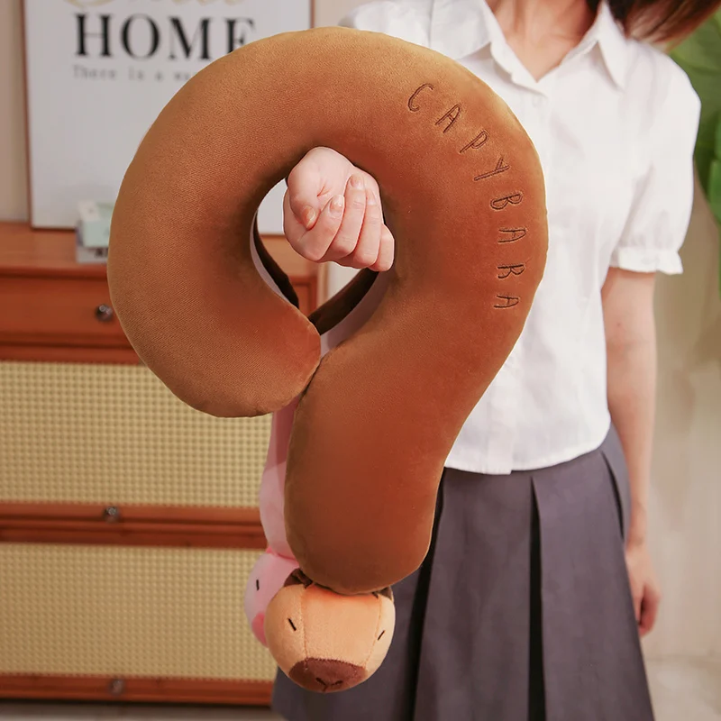 50cm Question Mark Plush Capybara Pillow Stuffed Brown Pink Cartoon Animal Head Neck Support Pillow Nap Plushie Gift 5