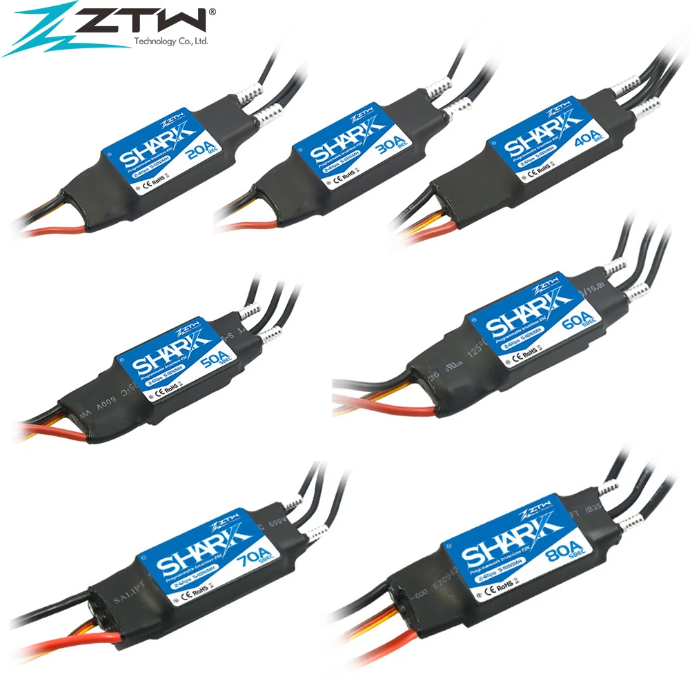 ZTW Shark 20A/30A/40A/50A/60A/70A/80A ESC Waterproof Bidirectional Water-cooling Brushless Speed Controller For RC Boat Marine 1