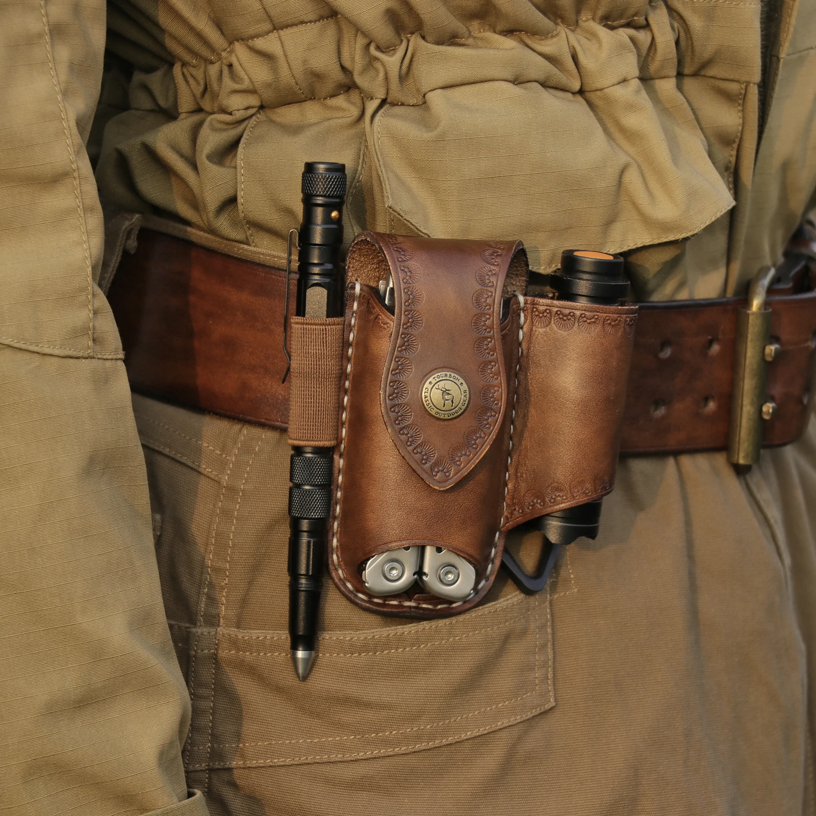 Tourbon Thick Leather EDC Pocket Organizer Multitool Sheath