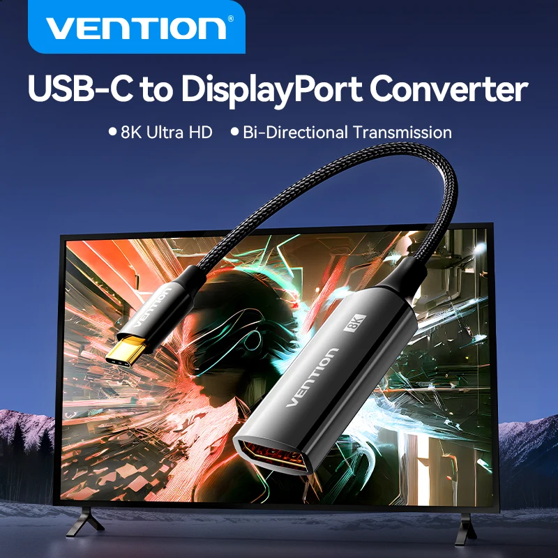 Vention 8K USB C auf DisplayPort-Kabel, USB-Typ-C-Stecker auf DP-Buchse, Adapter für Telefon, Tablet, Laptop, Monitor, bidirektionales USB-C