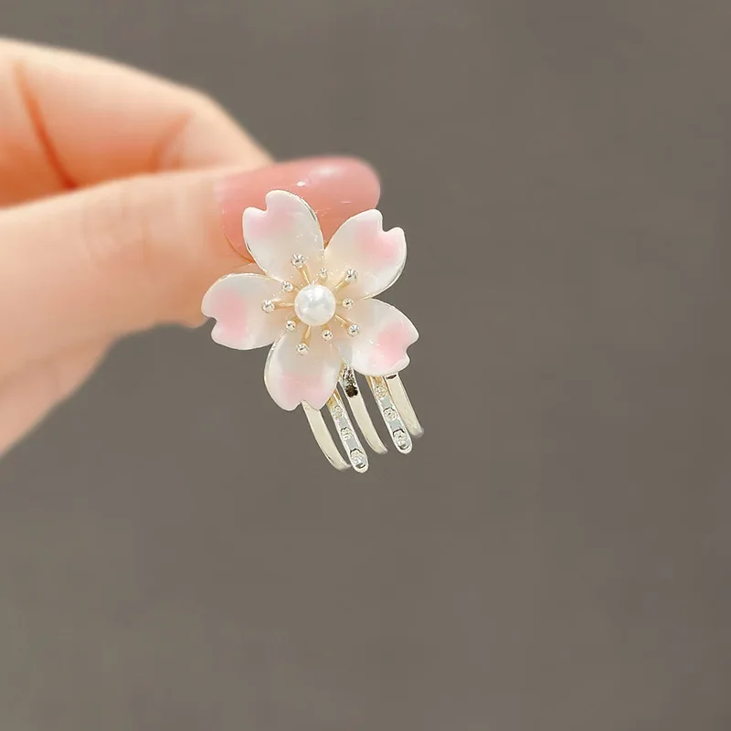 Kawai Mini Cherry Blossom Hair Clip for Women Pink Flower Cute
