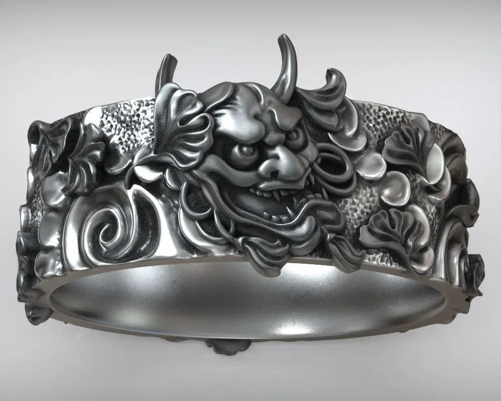 10g Oni Mask Hannya Kabuki Japanese Traditional Pattern Wedding Real  Customized 925 Solid Sterling Silver Rings Many Sizes 6-13