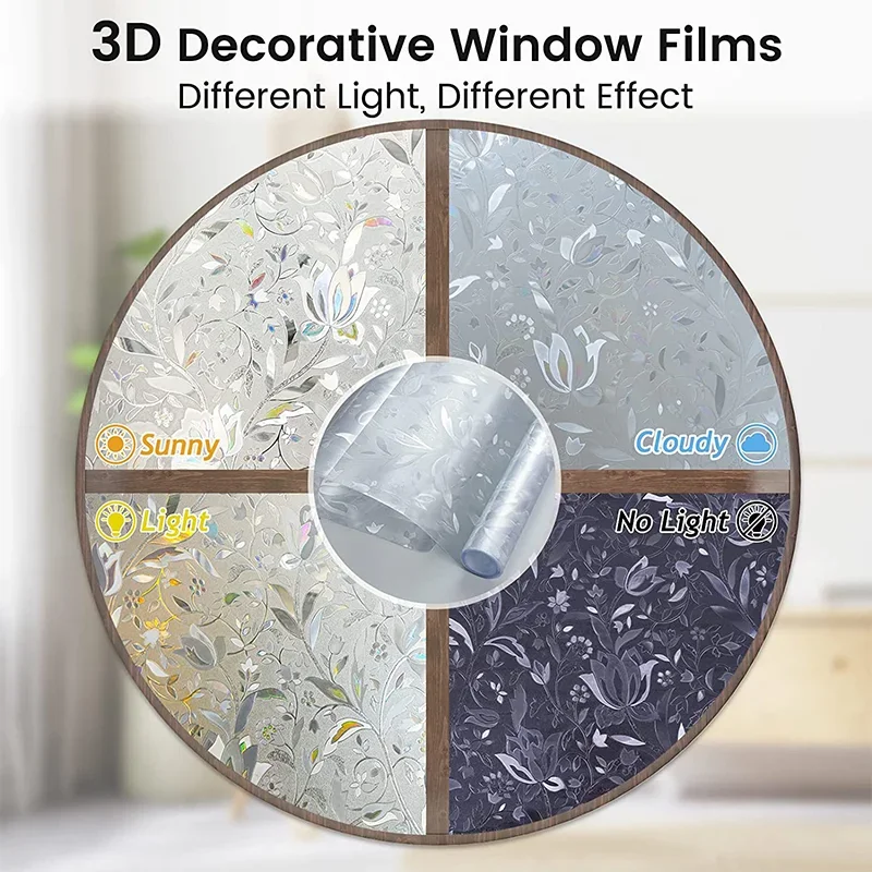Window Privacy Film Window Sticker Decorative Glass Film Stained Glass Decals Static Cling Flowers