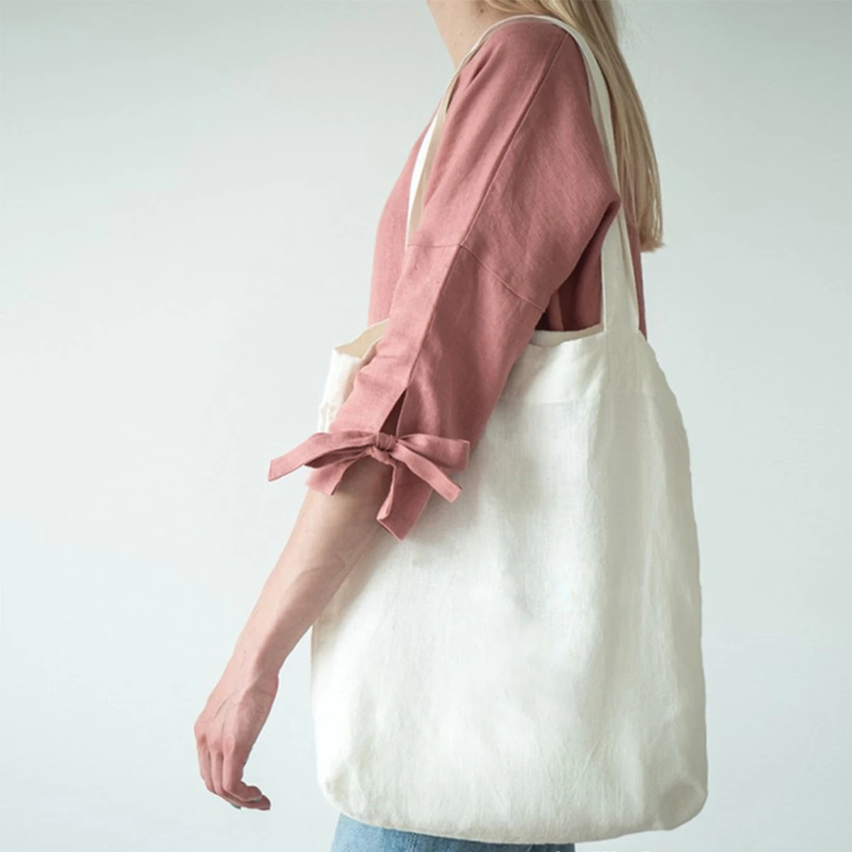 French Dew Retting Leinen 100 % reines Hanf Supermarkt Umwelt Stoff Tasche Träger faltbare tragbare Einkaufstasche Frauen