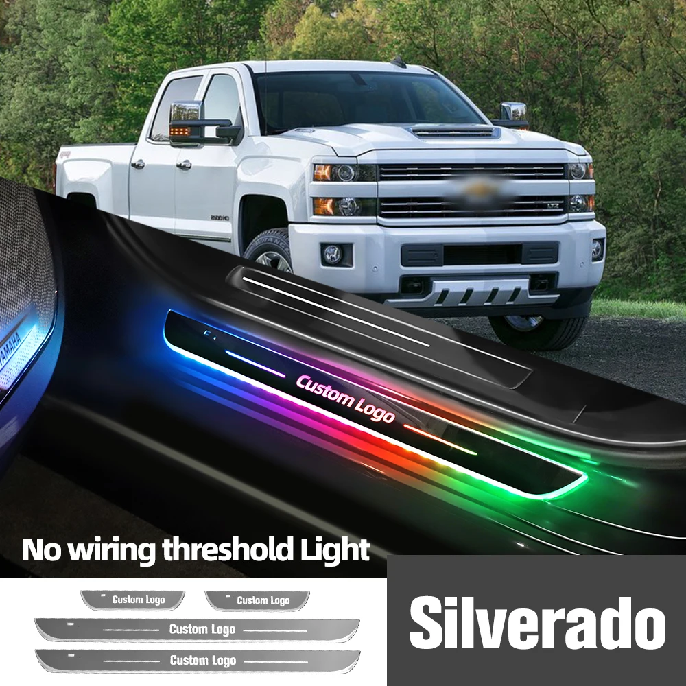 

For Chevrolet Silverado 1995-2023 2018 2019 Car Door Sill Light Customized Logo LED Welcome Threshold Pedal Lamp Accessories