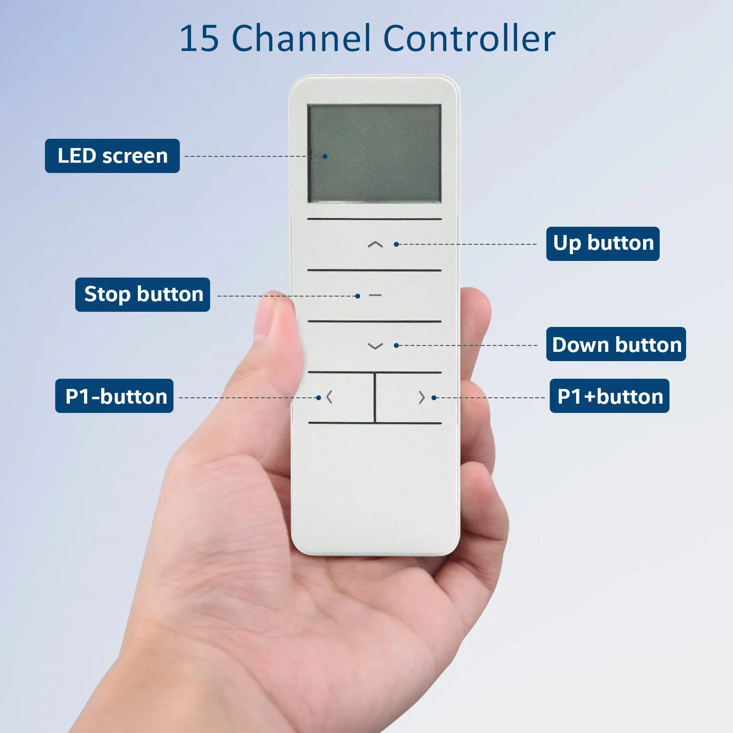 15/1 Channel Blind Controller DC2702 Wireless Control for Motorized Roller Shades, RF 433.92 Wall Control Emitter