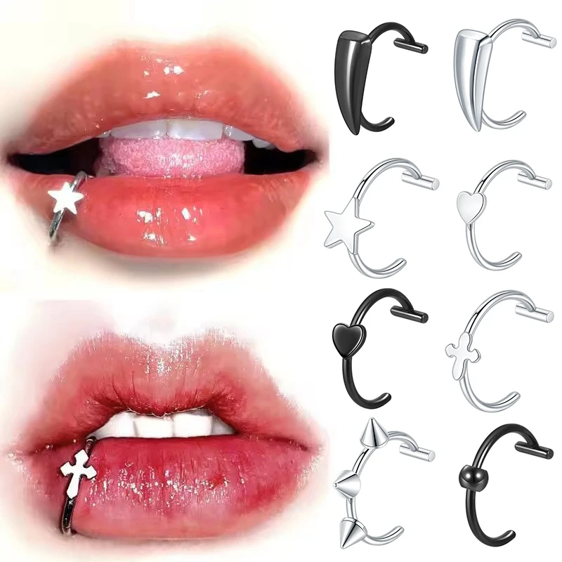 Stainless Steel Punk Clip on Fake Piercing Nose Wrap Non Piercing Lip Rings Unisex Nose Ring Women Men Tusk Body Jewelry 1Pc