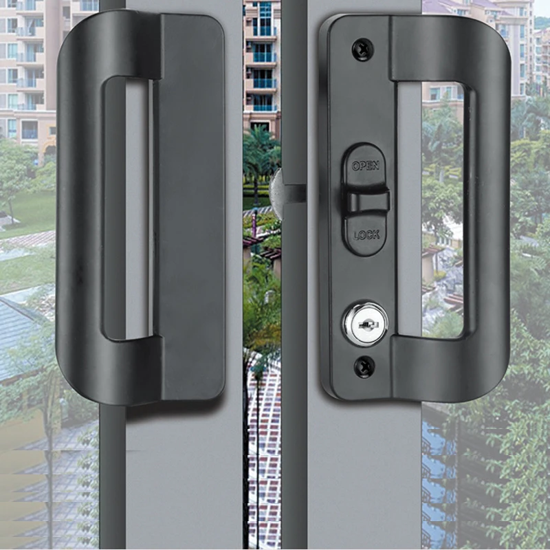 

Двухсторонний раздвижной дверной замок, подвесная дверная ручка, дверной замок с алюминиевой рамой и двумя листами, раздвижной дверной замок из алюминиевого сплава