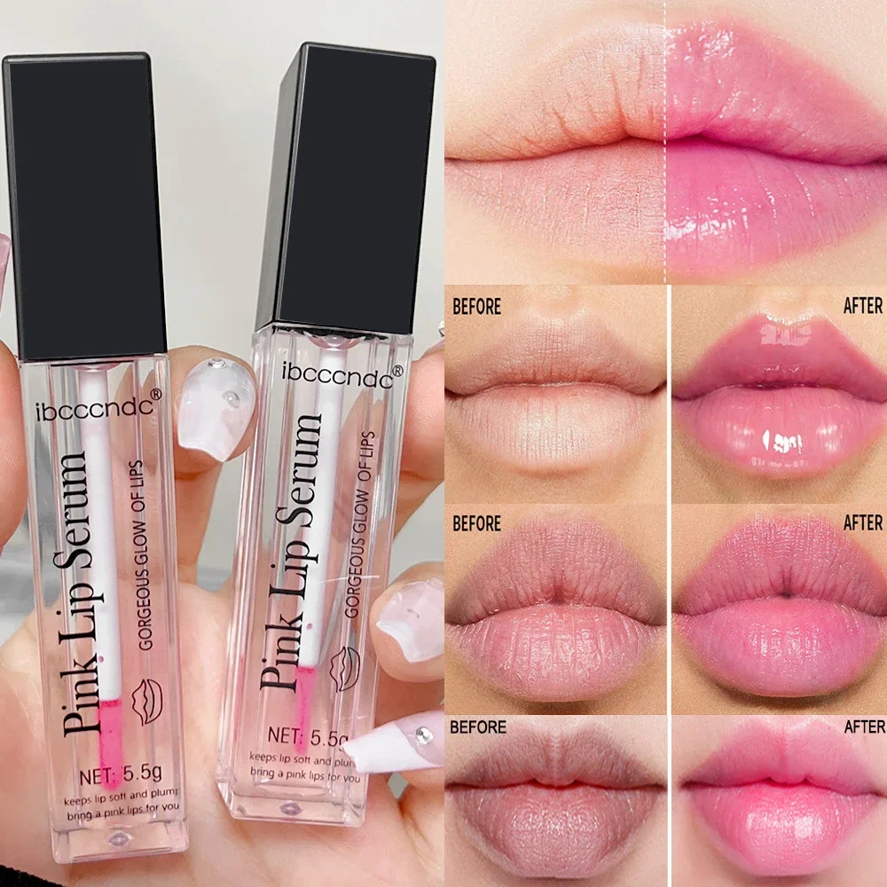 Natural Pink Serum Lips Remove Dark Lip Gloss Lightening Lipgloss Cream Balm Repair Fine Line Brighten Lip Exfoliator