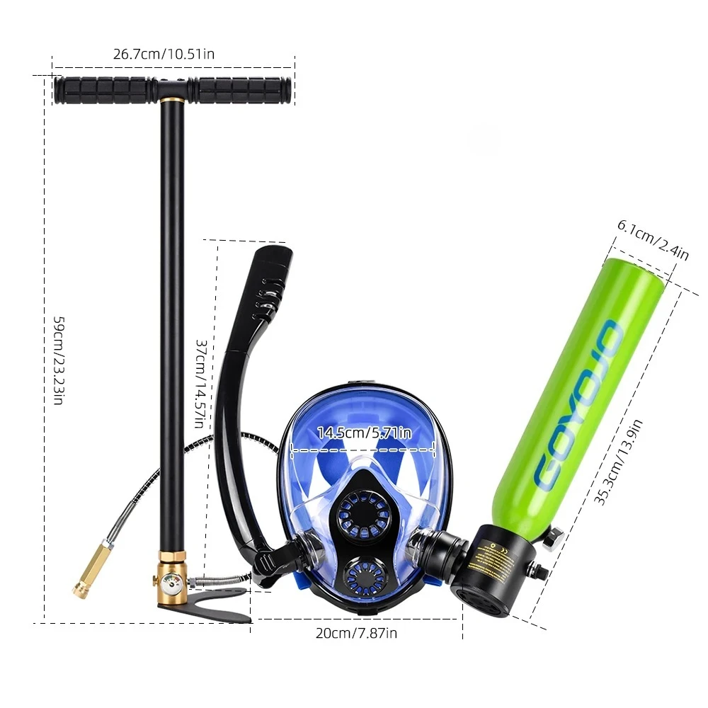 Diving Tank with Snorkel Mask 0.5L Mini Scuba Portable Oxygen Cylinder Full Face