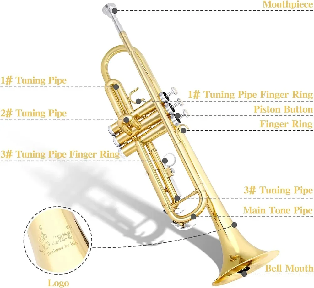SLADE Bb Trumpet Brass Instrument Standard Brass Trumpet Set for