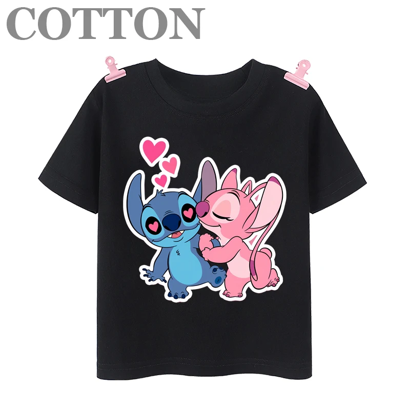 thumbnail image 1 of Camisetas de algodón para niños de moda de verano con múltiples estampados de manga corta y cuello redondo de Disney Stitch Anime, 1 of 5