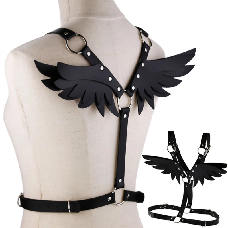 

Women Gothic Sexy Leather Angel Body Harness Belt Angel Wings Harness Waist Belt