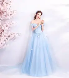 Blue Butterfly Off the Shoulder Prom Dress Long Shawl Sleeves Princess Birthday Gown Evening Party For Women فستان حفلات الزفاف