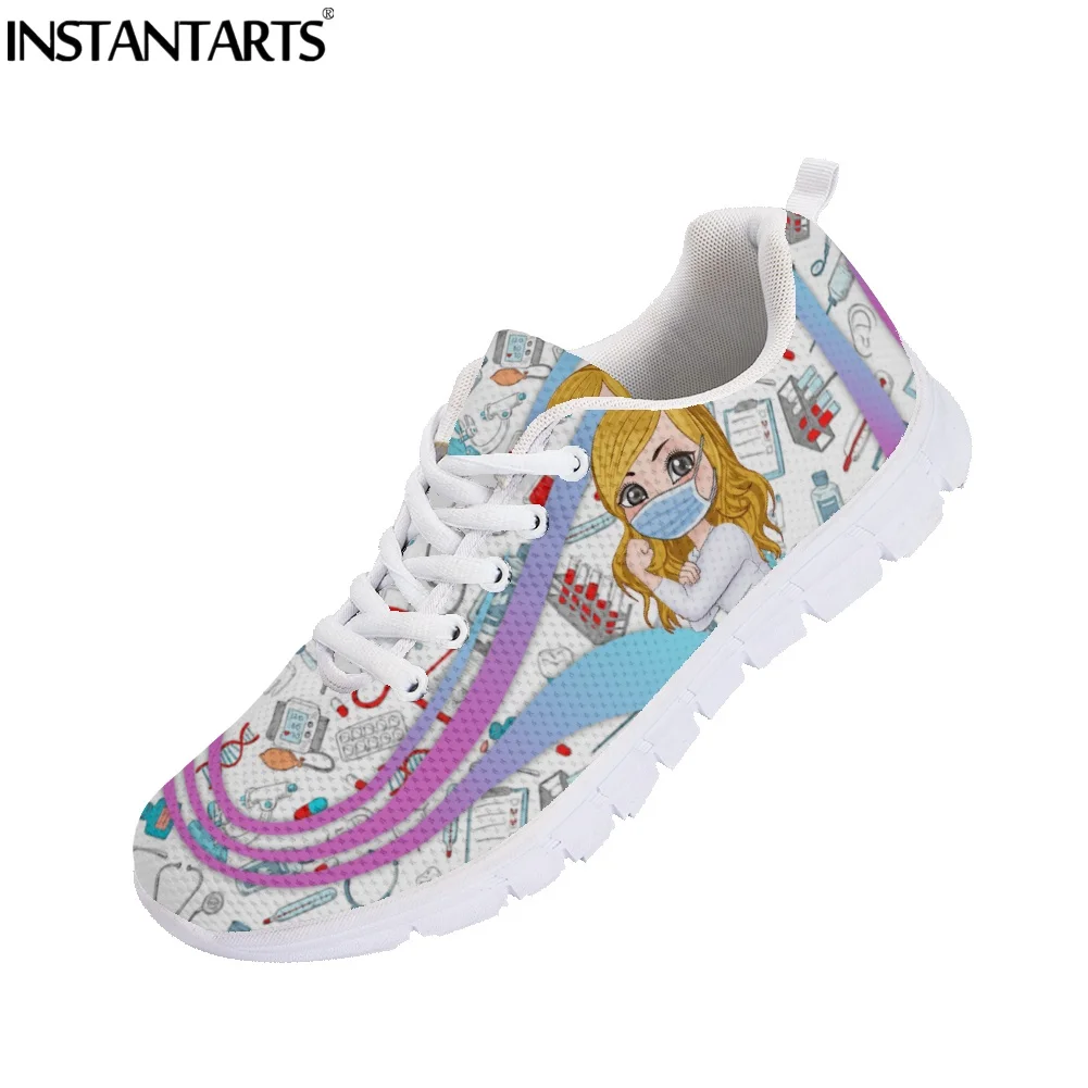 INSTANTARTS New Fashion Girls Casual Sneakers Personalized Nurse Medical Design Women Flats Shoes Female Nursing Lace up Zapatos