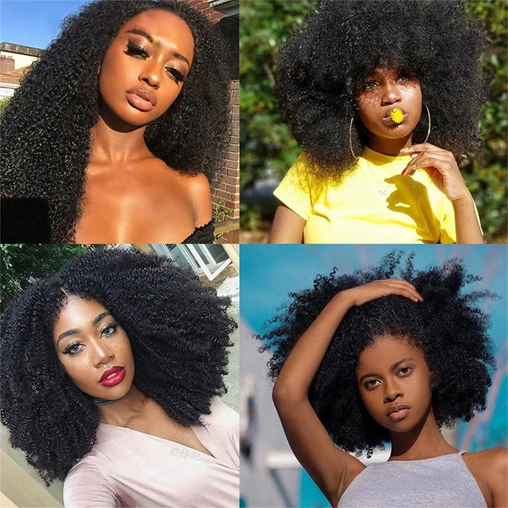 Afro Kinky Curly Human Hair Brazilian Virgin Human Hair Extensions Natural Color Weave 1/3/4 Bundles Double Weft Extensions 5