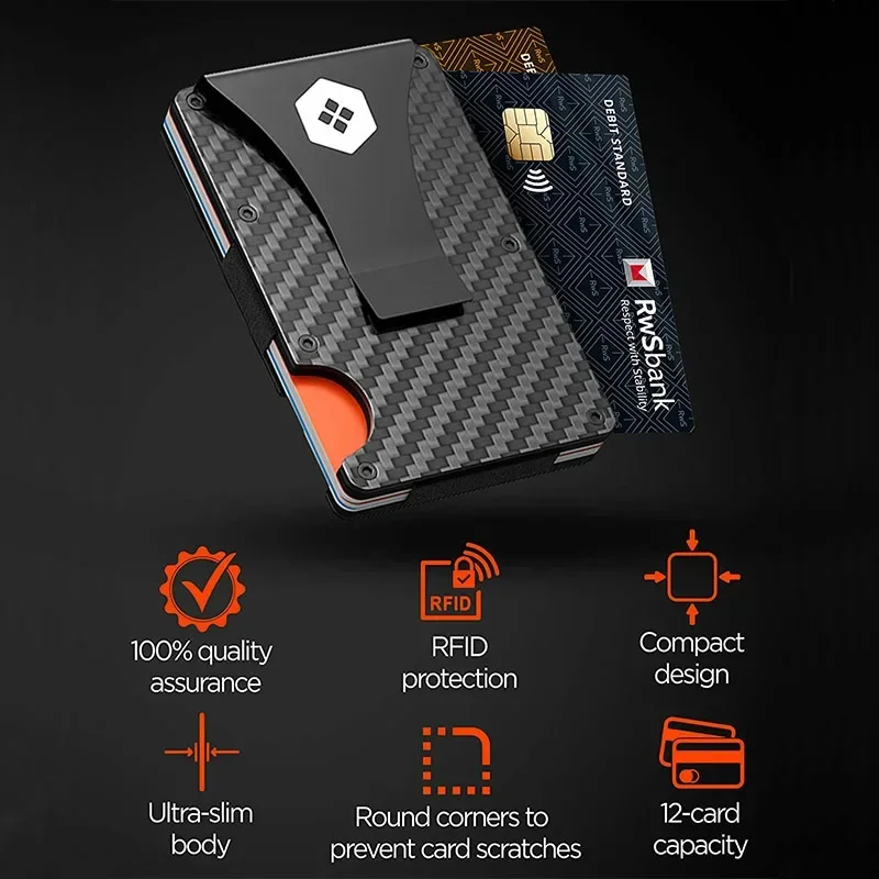 Credit Card Protect Clip Men Carbon Fiber Credit Card Holder Wallet New Minimalist Blocking Slim Metal Cardholder Portable
