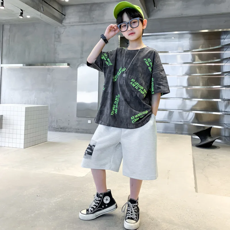 

Teen Boys Clothing Sets Summer Letter Print T Shirts+Shorts 2pcs Set Casual Sport Outfits New Arrival Kids Tracksuit 4-14 Years