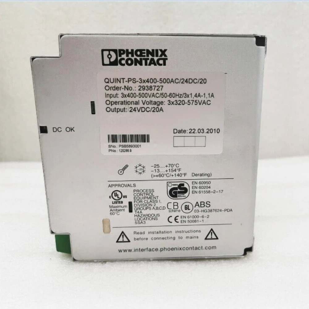 

1PCS NEW PAC PHOENIX CONTACT QUINT-PS, Order No:2938727, 3x400-500AC/24DC/20