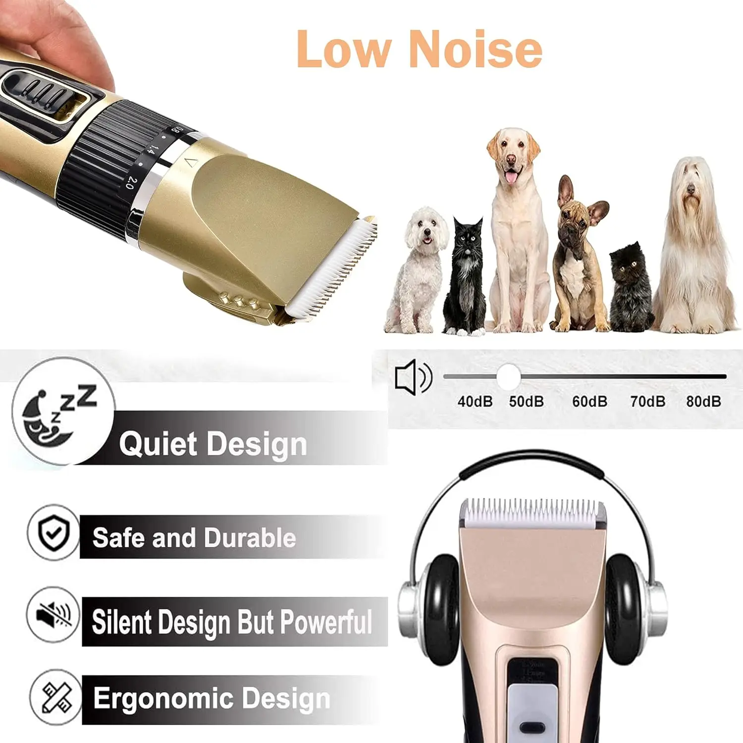 Professional Cordless Pet Hair Clipper - Dog & Cat Grooming Kit with Rechargeable Trimmer, 2-Speed Adjustable - Safe Clipping