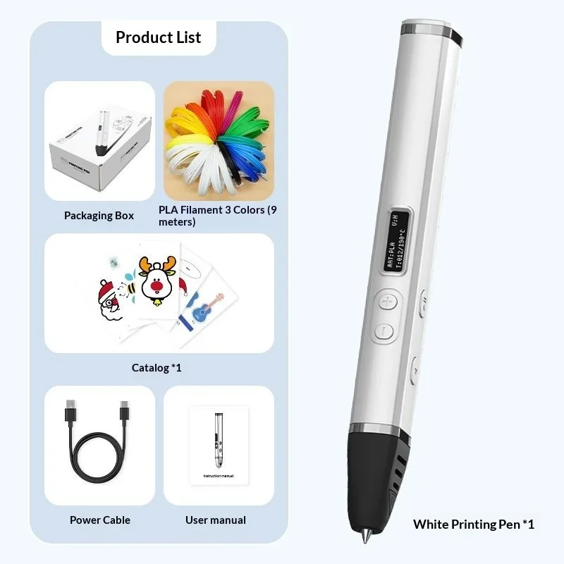 3D Printing Pen With Oled Display temperature Control And Fast Extrusion With PLA Filament For Doodling Making Holiday Presents