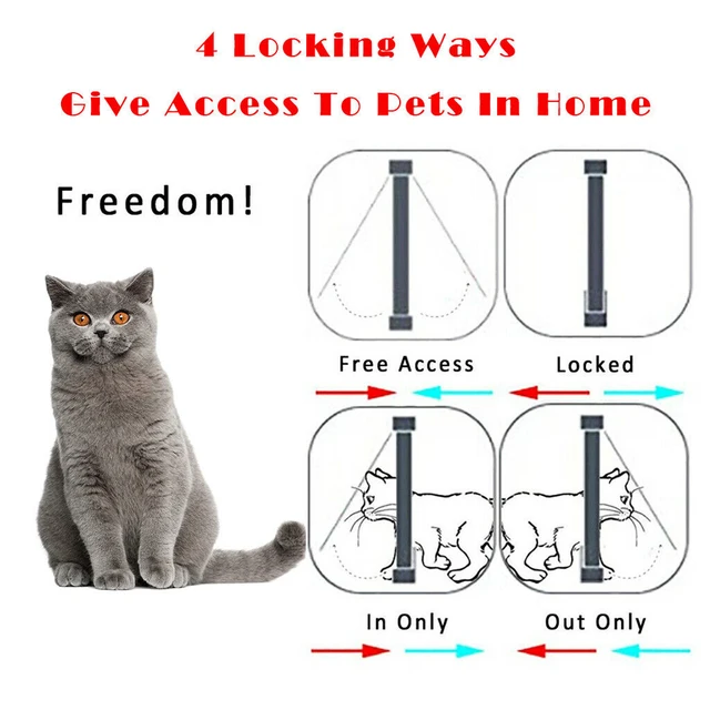 Cat Flap Door with 4 Way Security Lock Puppy Kitten Safety In&out Pet Door Dog Cat Kitten Flap Door Pet Doors and Sliding Door 5