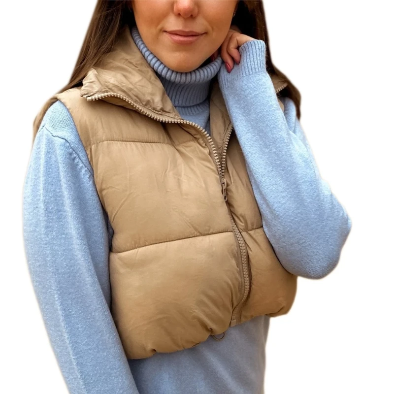 Women Warm Puffer Vest Lightweight Padded Sleeveless Zipper Up Waistcoat Gilet F0T5 - 5