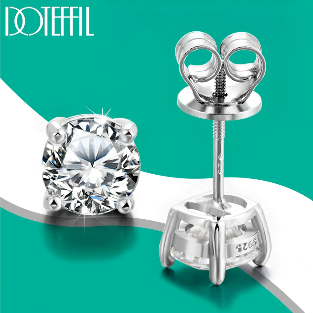 

DOTEFFIL Real 0.1-1 Carat D Color Moissanite Earring Screw Back For Women 100% 925 Sterling Silver Gold Trend Wedding Jewelry