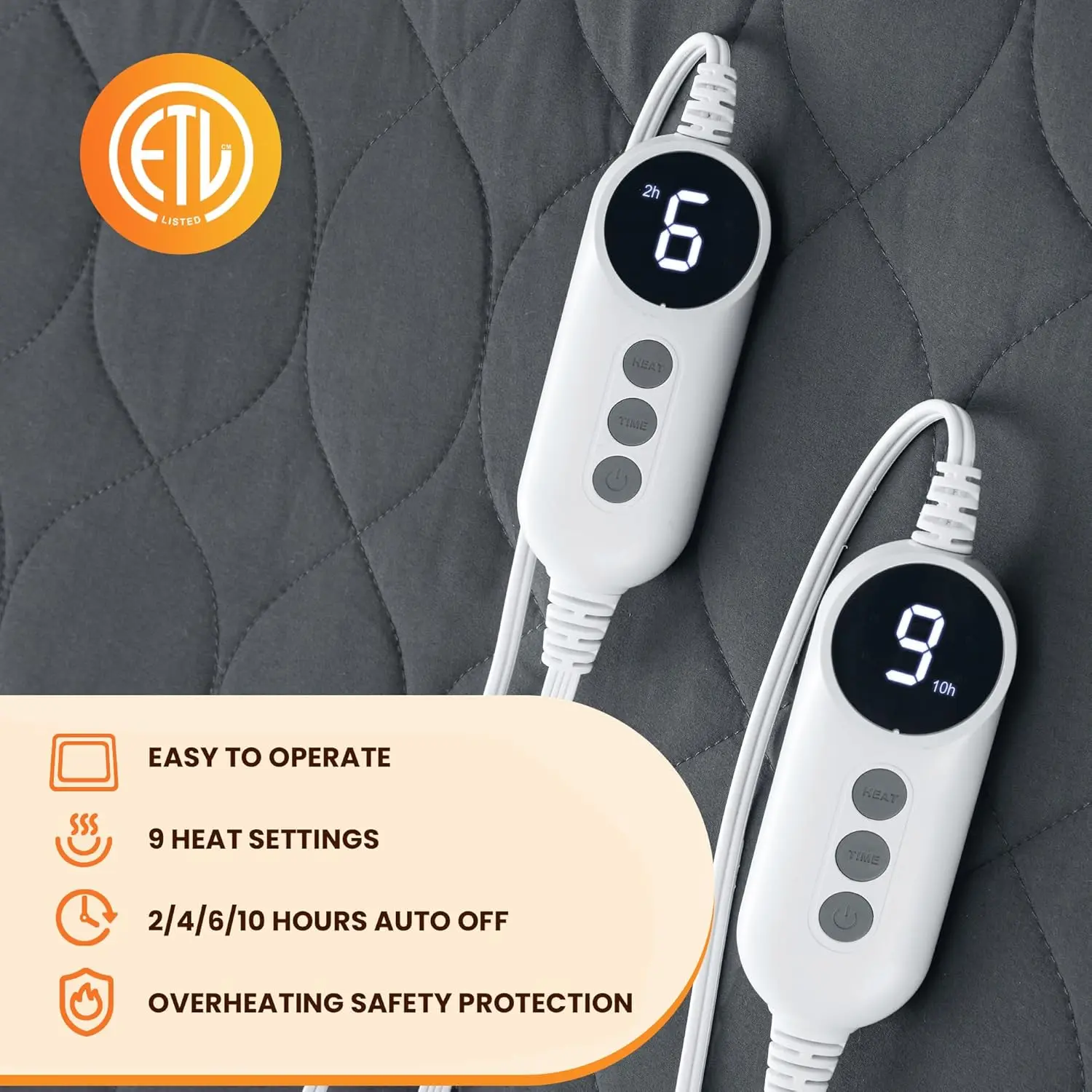 Heated Mattress Pad Queen Size - Dual Control, 6 Heat Settings & 10-Hour Auto Off, Quilted Electric Bed Cover, Bed Warmer